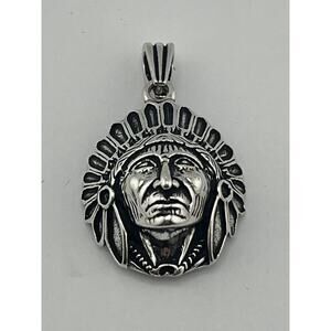 Indian Chief Sterling Silver 925 Pendant For Necklace